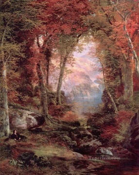 El bosque otoñal bajo los árboles Escuela de las Montañas Rocosas Thomas Moran Pinturas al óleo